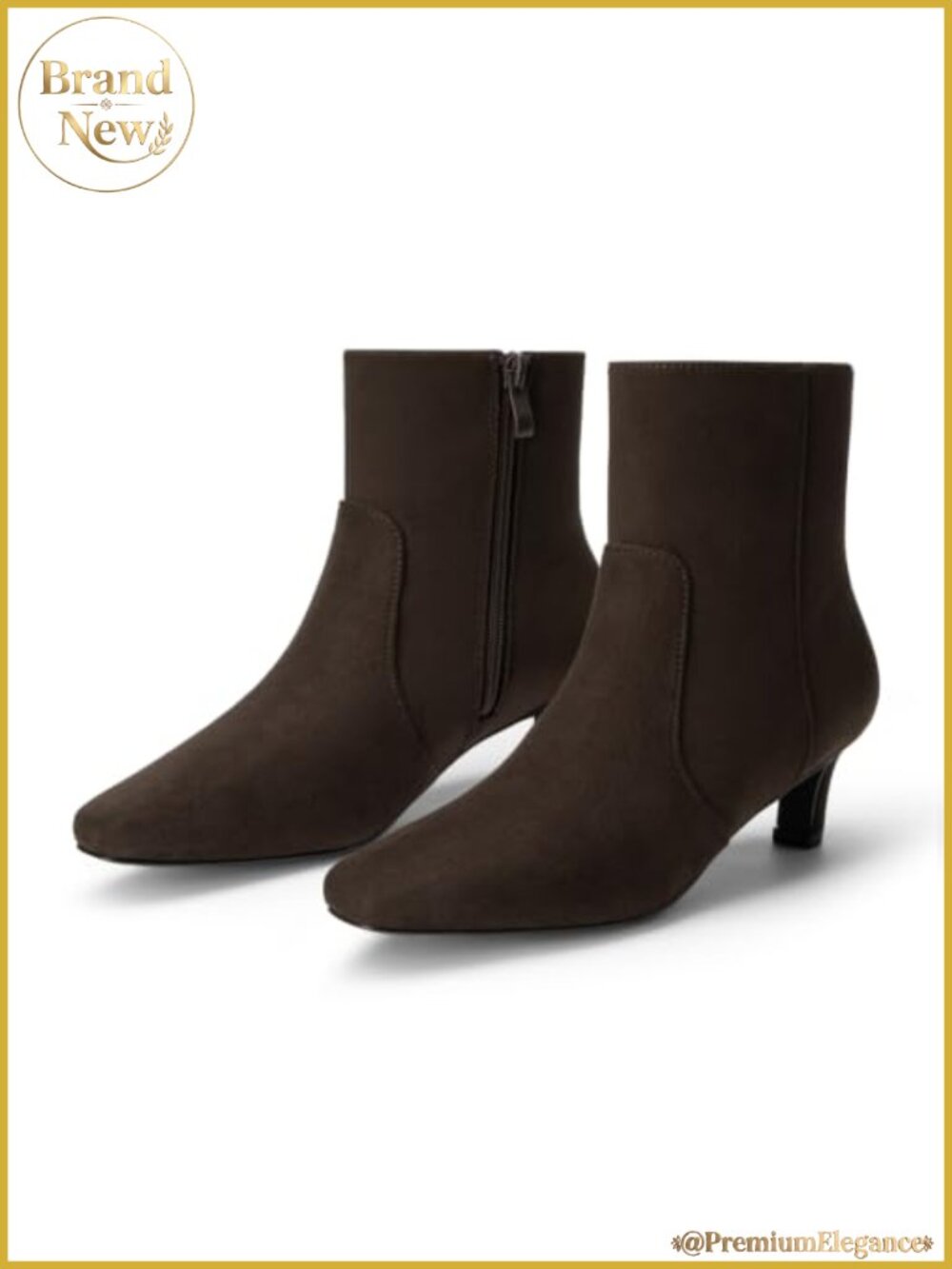 Women's Low Heel Square Toe Ankle Boots Side Zipper Kitten Heel